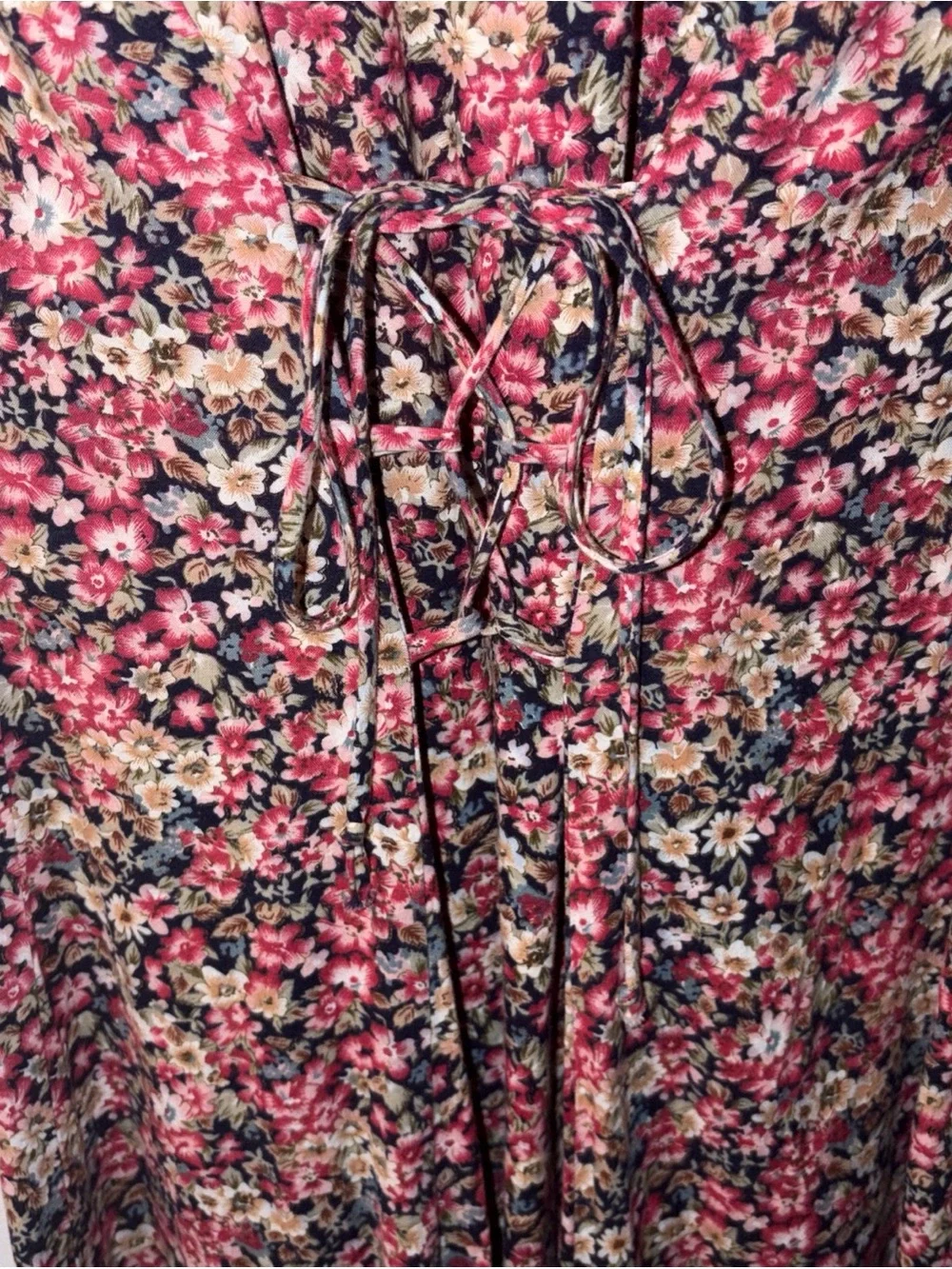 Vintage 90s Midi Dress Ditsy Floral Fairy Peasant Prairie Pink Lace Up Boho